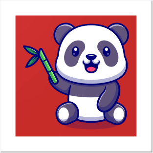 Cute Panda With Bamboo Cartoon Vector Icon Illustration (2) Posters and Art